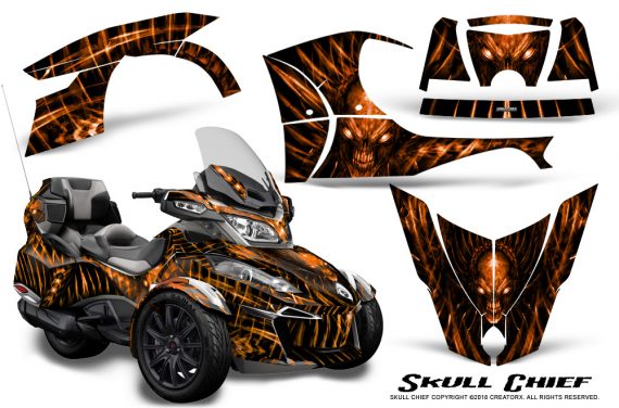 Can Am Spyder RT S 2014 2016 Full Trim Skull Chief Orange 570x376 - Can-Am Spyder RTS 2014-2019 Graphics with Trim Kit